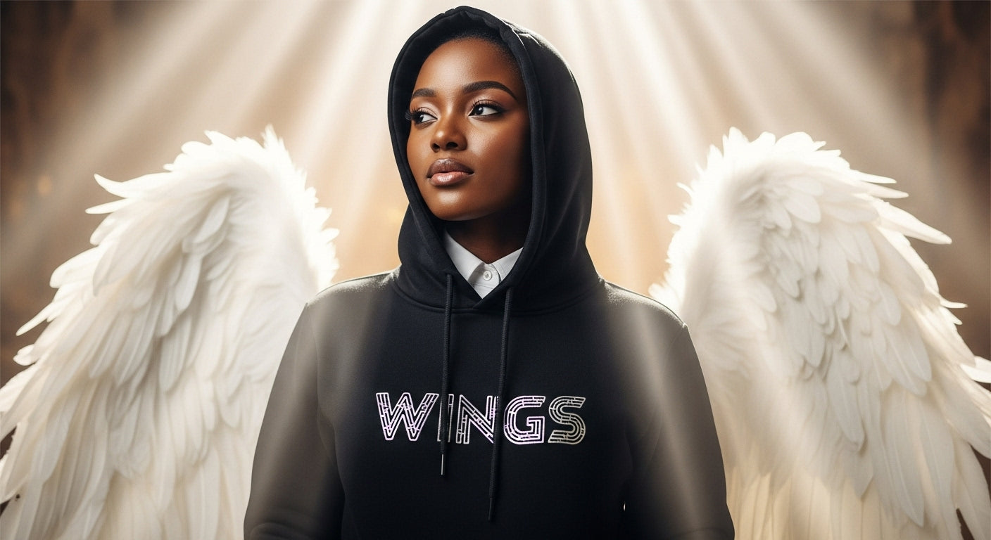 🜎 WINGS Capsule by 432Ether — ethereal streetwear merging angelic form, high-frequency design, and spiritual luxury fashion.