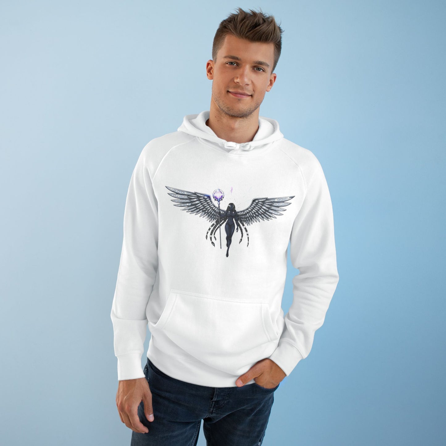 Angel Wings Hoodie with Mystic Orb — Gothic Celestial Streetwear