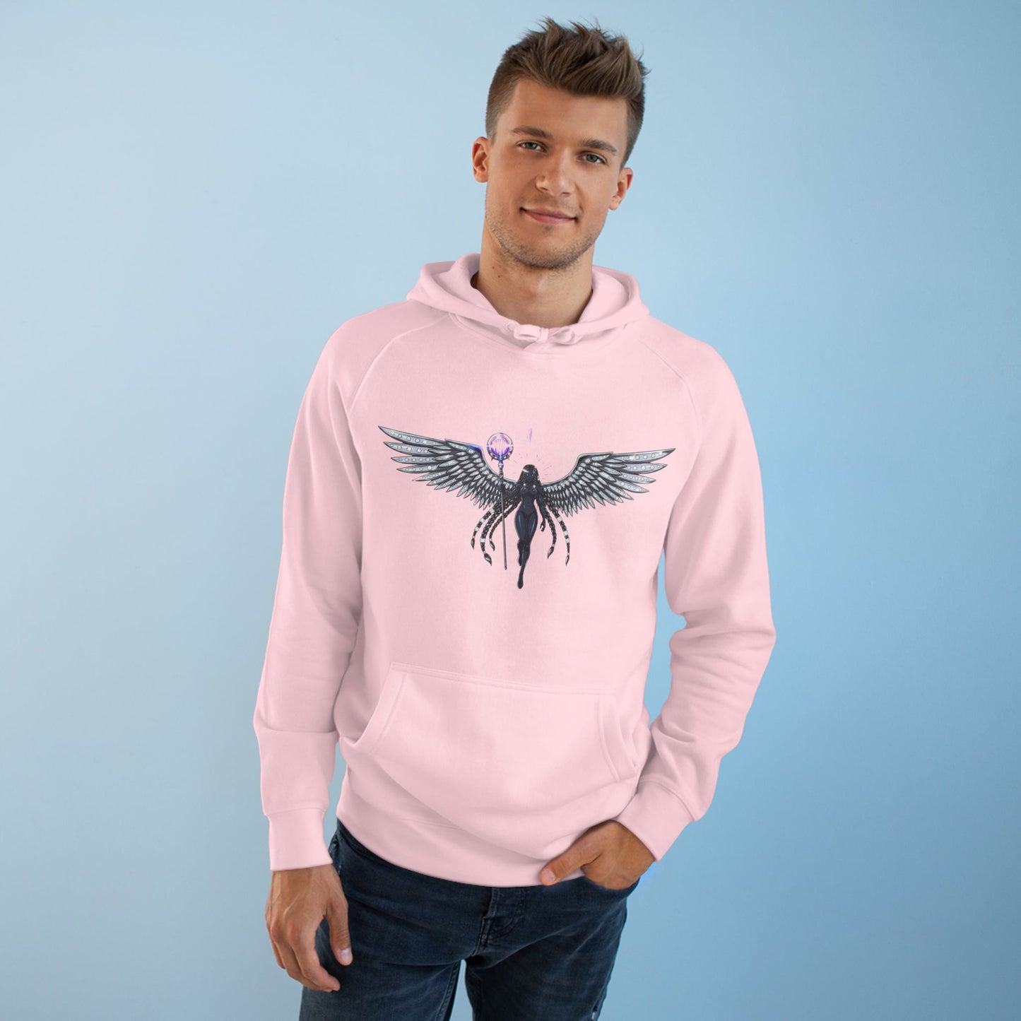Angel Wings Hoodie with Mystic Orb — Gothic Celestial Streetwear