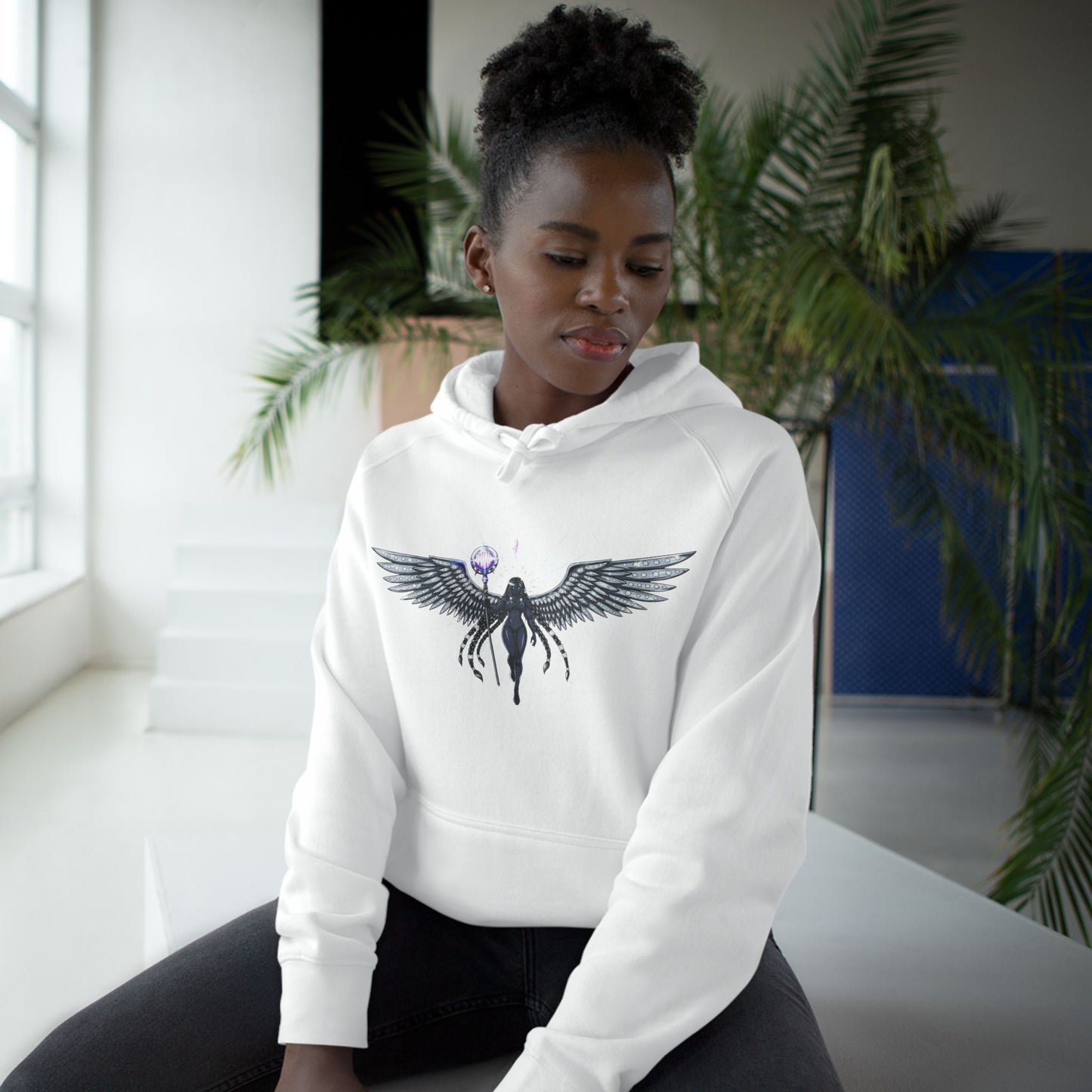 Angel Wings Hoodie with Mystic Orb — Gothic Celestial Streetwear